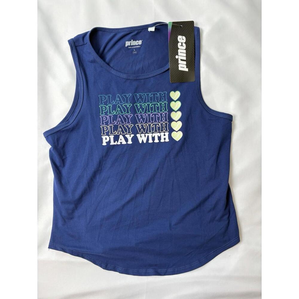 Prince Girl's Navy Blue Play With Heart Graphic Tank Size Large (14) ( Item 10)